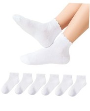 Girls Ruffle Socks School Uniform Kids Cotton Crew Ankle Cute 4-6 Years White