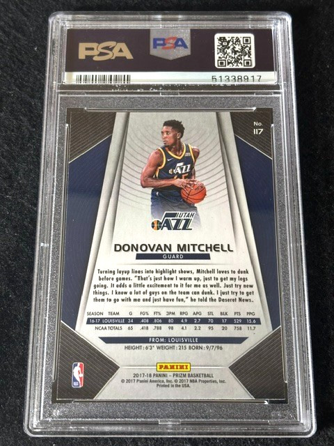 2017 Panini Prizm Donovan Mitchell Rookie #117 PSA 10 GEM MT Cleveland Cavaliers view 5