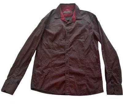 Marco Polo | Men's Geometric Burgundy Long Sleeve Button-Up Shirt Size Regular