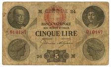 5 LIRE BANCA NAZIONALE NEL REGNO D'ITALIA NUOVO TIPO 15/01/1873 BB-