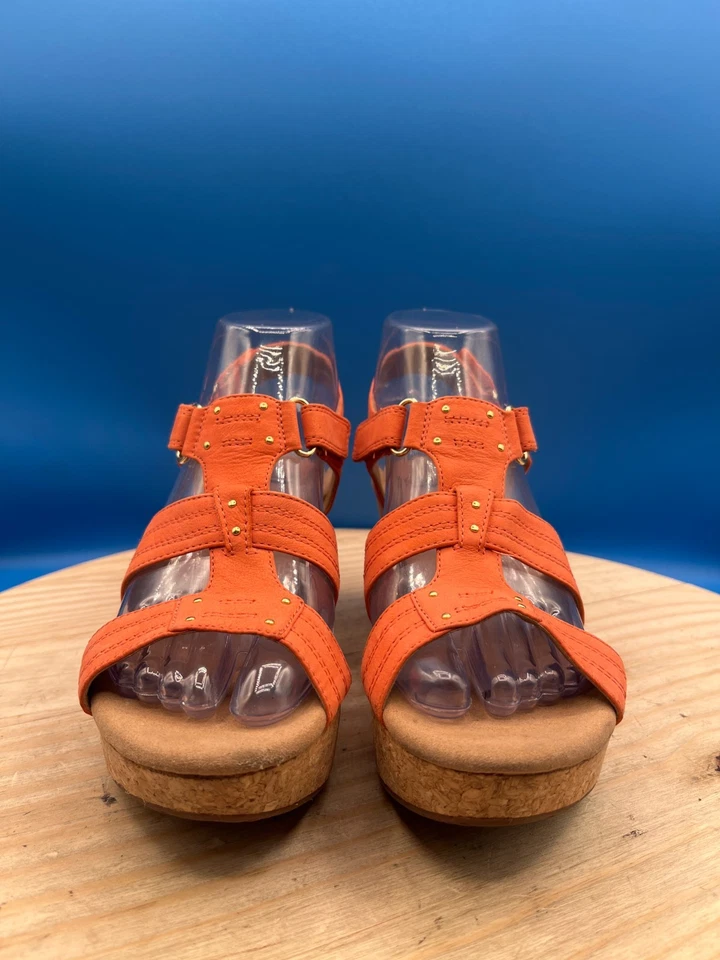 Clarks Collection Sandals Womens 6.5M Sling Back Orange Open Toe Wedge Heels - Image 4 of 4