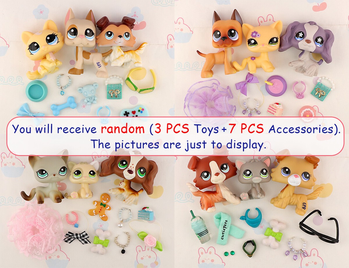Littlest Pet Shop Toys Random 3pcs Cat and Dog with 7pcs LPS Accessories  Random