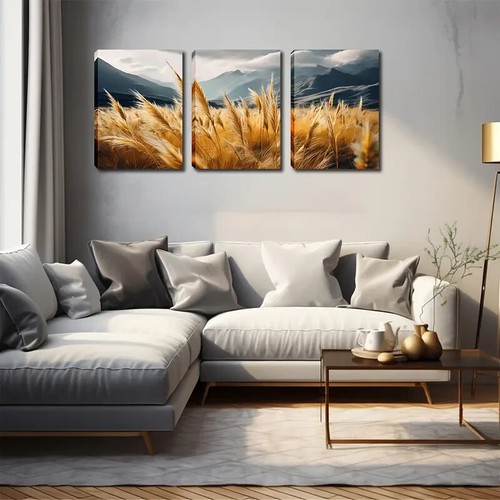 3pcs Exquisite Design, Grass Below The Hill Wall Art Canvas Unframed/Framed - Picture 2 of 8