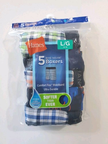 5 Pack Hanes Boys Boxer Shorts Large 14-16 Comfort Flex Waistband Plaid Tagless - Picture 3 of 12
