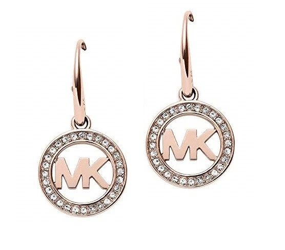 NUEVOS PENDIENTES GANCHO DISCO MICHAEL KORS TONO ORO ROSA PAVÉ CRISTAL MK LOGO MKJ4796 Foto 2 de 3