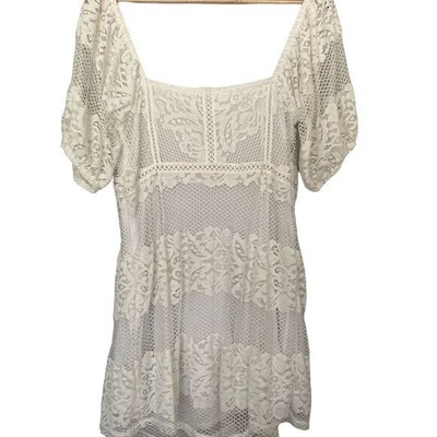 Free People Large White Lace Short Sleeve Mini Dress Event Bridal Shower  Party | eBay