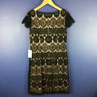 Eliza J Women's Cap Sleeve Lace Overlay Shift Dress Black Illusion Size 10  NWT | eBay