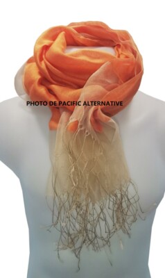 Foulard SOLANO En Soie Et Viscose Orange - Dimensions 70x180 Cm, Franges, Neuf