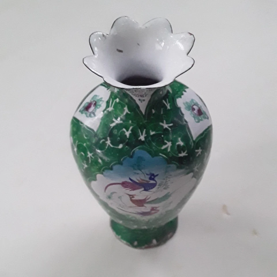 Jarrón antiguo de cobre esmaltado persa Foto 4 de 4