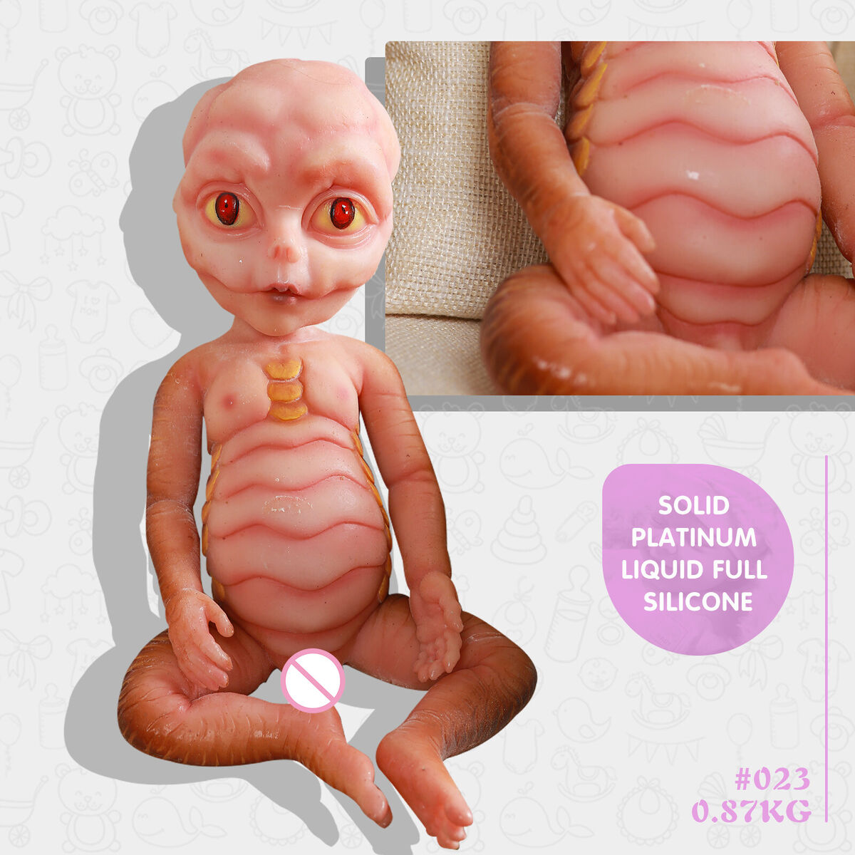 13.5 in Full Body Platinum Silicone Baby Reborn Doll Realistic Alien  Newborn Boy