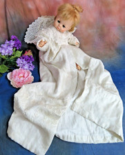 Antique 1800s baby Christening Gown Coat Silk Cotton Lace embroidery Doll dress