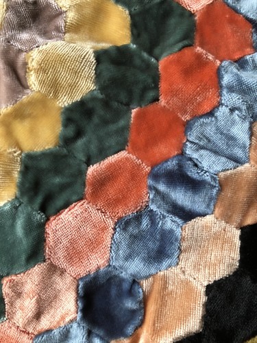 Antique Velvet Hand Stitched Pieced Diamond Partial Quilt Top Unfinished - Picture 4 of 18