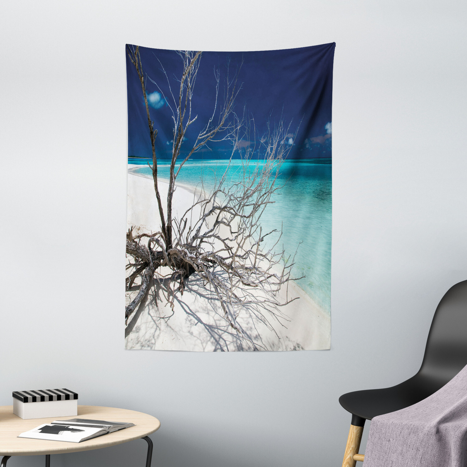 Beach Tapestry Seascape Theme Driftwood Print Wall Hanging Decor