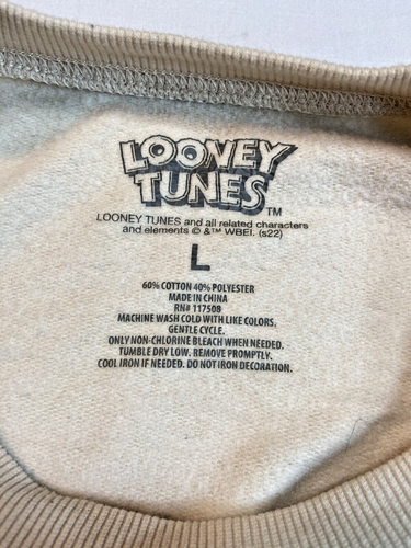 Looney Tunes Sweatshirt Women L Beige Graphic Lightweight Crew Neck Pullover 90s - Picture 11 of 11
