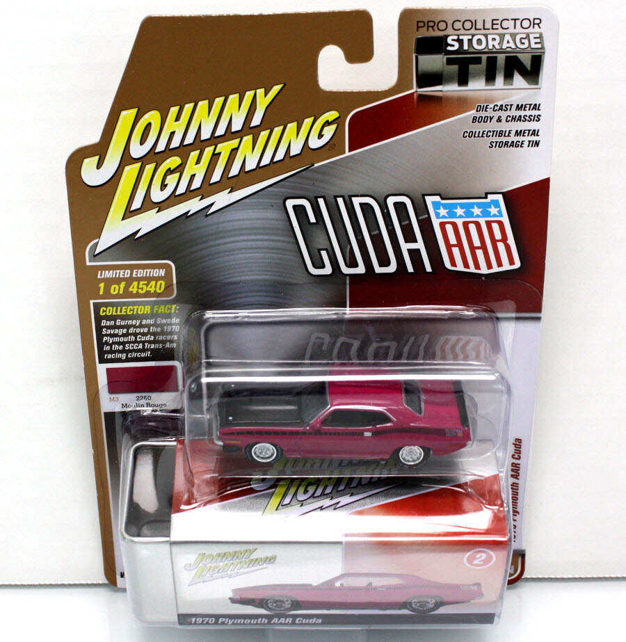 Johnny Lightning 1970 Plymouth AAR CUDA 1:64 Car + Tin - Moulin