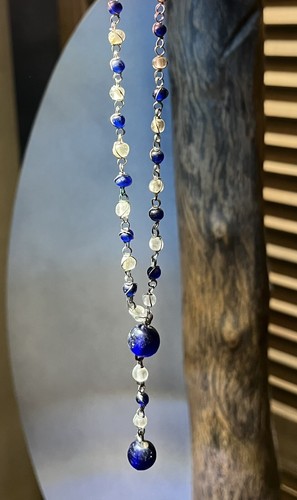 Wunderschöne silberne Perlen-Halskette~blau-schwarz-kristall~ca. 40 cm