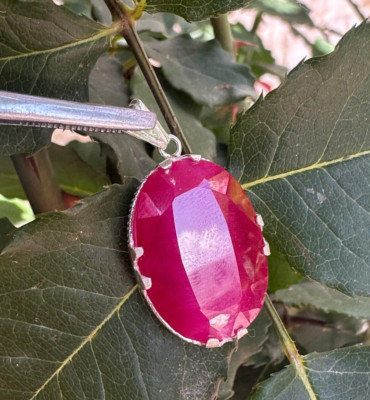 Rosa Rubin Handarbeit Anhänger massiv 925 Sterlingsilber Schmuck