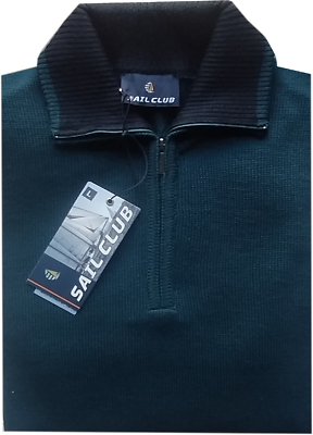 MAGLIA UOMO lana rasata M L XL XXL XXXL maglione collo zip verde