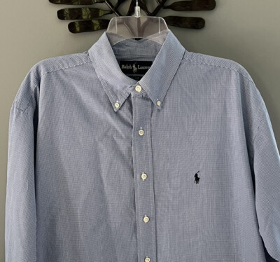 Ralph Lauren Cotton Button Down Shirt Blaire Size L Blue Check L/S