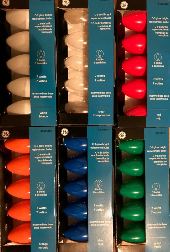 5-Pack GE 7-Watt C-9 Glow Bright Ceramic Style Replacement Bulbs - Solid Colors
