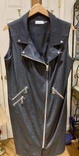 Calvin Klein Dress sz 14 Solid Dark Gray - Black Midi Silver Zippers Sleeveless