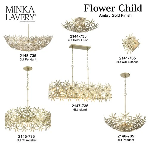 Minka Lavery 2148 Flower Child 5 Light 30"W Bowl Pendant - Ambry Gold - Picture 10 of 10