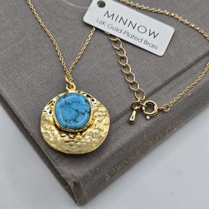 Authentic Gold Dainty Turquoise Charm Full Moon Necklace Boutique Brand Gold Plated