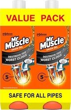 Mr Muscle Drain Unblocker, Sink & Drain Cleaner, Duo Pack, (2 X 1L) Works 3x