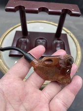 Vintage MARO Hand Carved Pipe Of A Bulls Head, Made In Italy, Estate 