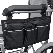 Wheelchair Side Bag, Waterproof Armrest Pouch Bag with Bright Line Black Stor...