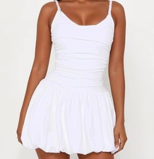 Felicity Ruched Bubble Mini Dress - White Cotton Fashion nova