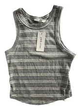 PINK ROSE, TJMAXX - Gray White Striped Ribbed Knit Tank Top - Women's Size XS