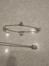 Girls Owl Necklace and Bracelet Set Silver Tone