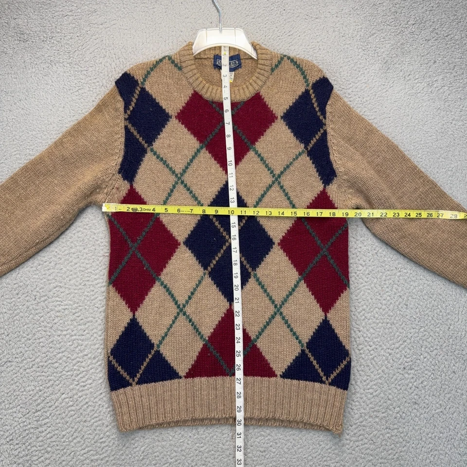 Lands End Sweater Mens XL Tan Wool Argyle Knit Pullover Crewneck Jumper Vintage - Image 2 of 4