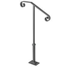 Uimoso Single Post Handrail Handrail Wrought Iron Fits 1 or 2 Steps Matte Gray