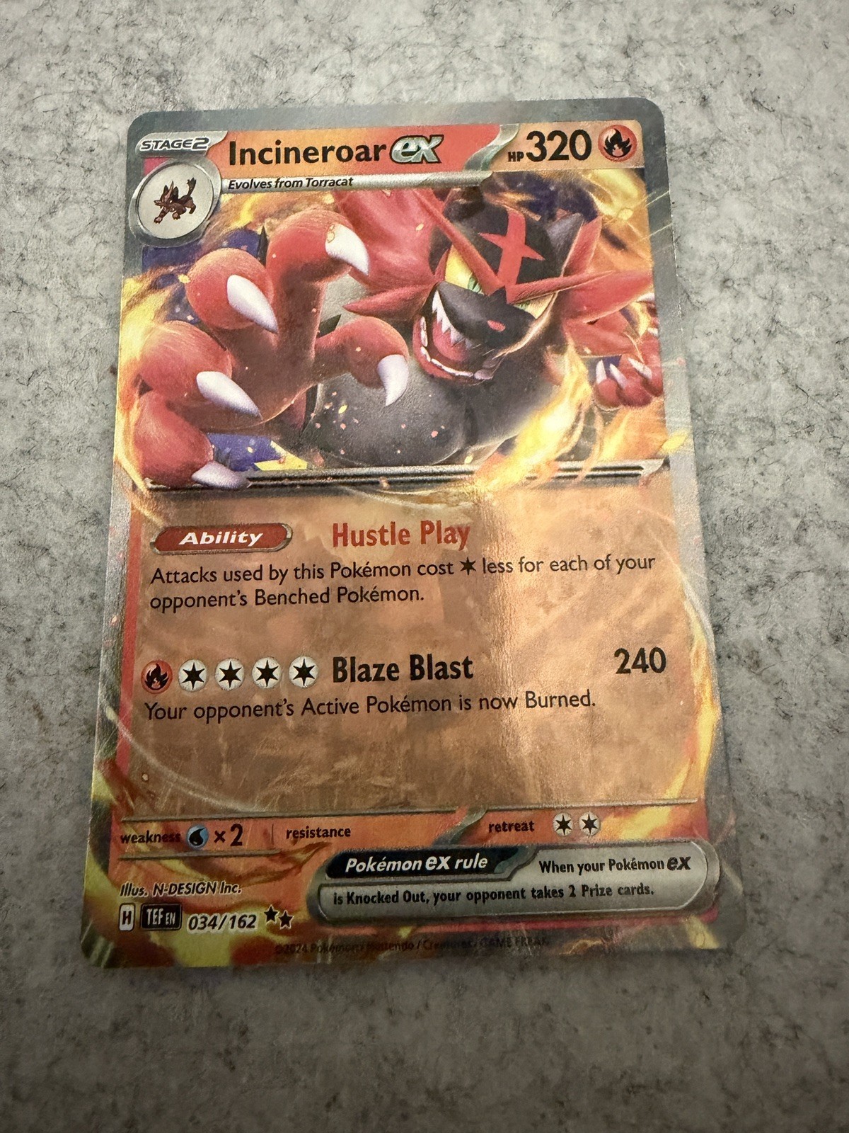 Holo Foil Incineroar ex 034/162 Double Rare SV05: Temporal Forces NM