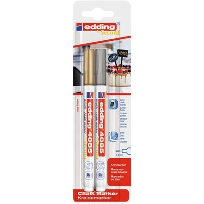 [4-4085-2-15354] Edding Marqueur craie liquide 4085 blister de 2 Or-argent 1-... - Photo 1/2