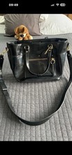 Karen Millen Black Patent Leather Tote, Zip, Adjustable Detachable Strap, Charm