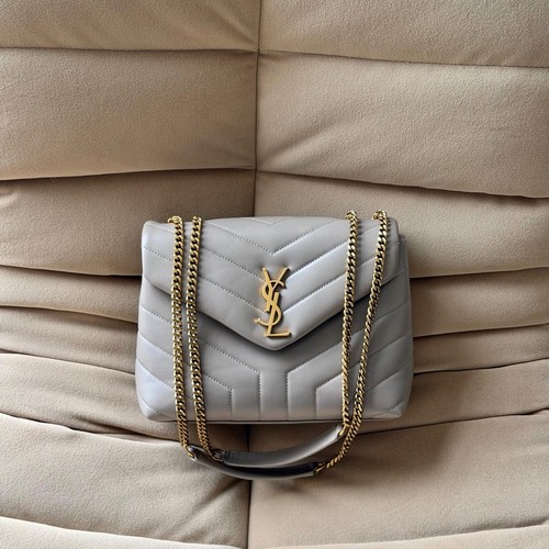 Saint Laurent YSL Small Loulou Taupe Leather with Gold Hardware