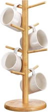 Coffee Mug Tree with 8 Hooks, Mug Tree Stand, Wood Coffee Cup Holder, Countertop