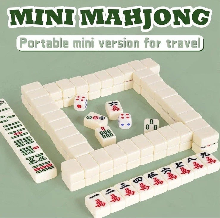 Chinese Mahjong Set 144 Tiles w/2 Spare, Racks, 2 Dice, Stylish Case Mini/Travel - Image 4 of 4