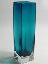 Vase Italian Murano Style Blue Green Teal Art Glass Rectangular Vase - Read