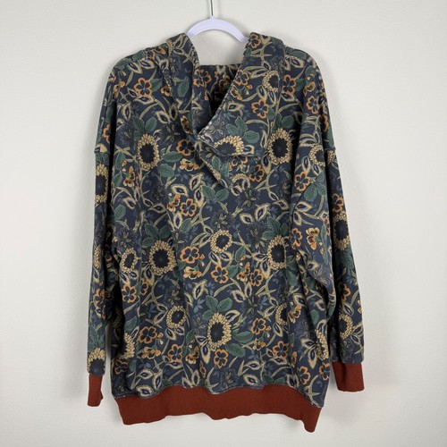 Felpa con cappuccio donna Natural Life oversize stampata taglia S/M dalie marrone navy nuova senza etichette - Foto 3 di 7