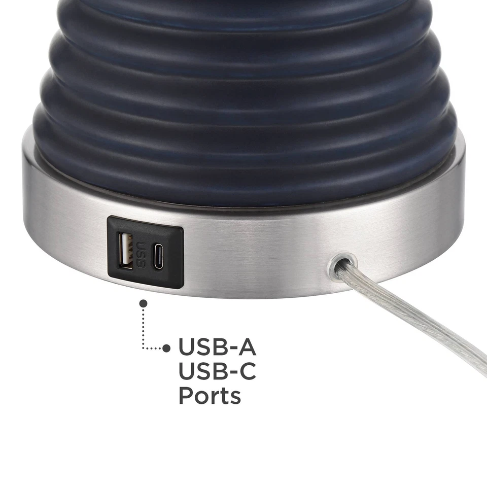 Maxwell 27 1/5" High Blue Rippled Ceramic USB Table Lamp Set of 2 - Image 4 of 4