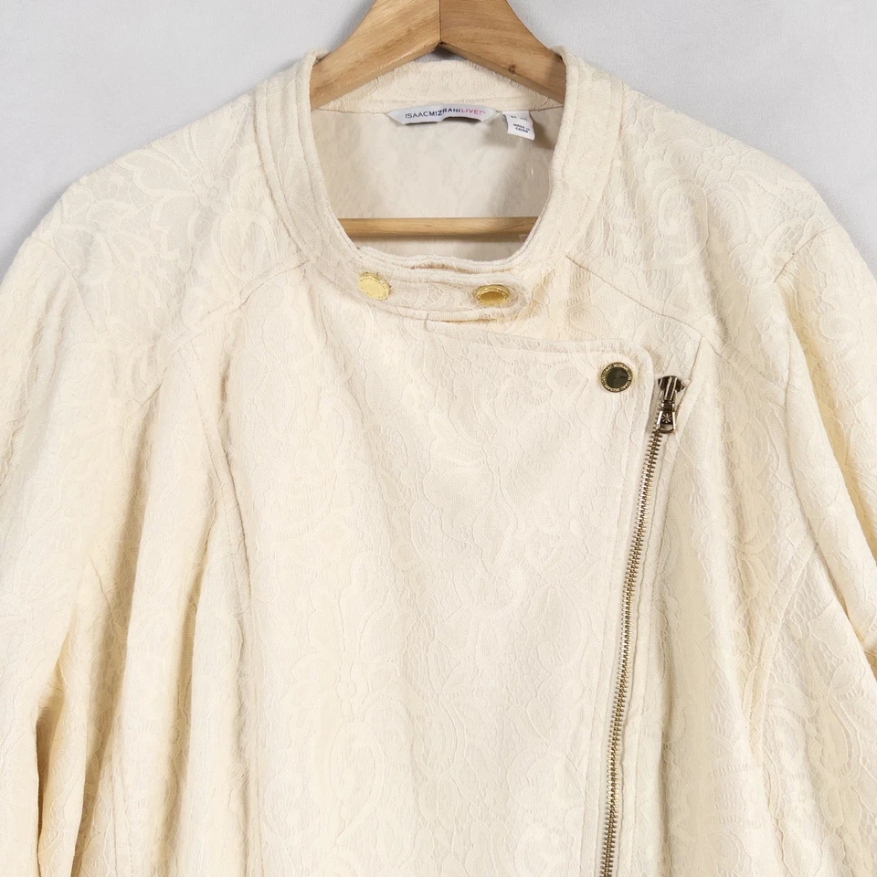 Isaac Mizrahi Live! Moto Jacket 3X Ivory Lace Full Zip Up Lightweight Lined * - Image 2 of 4