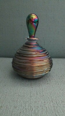 Unique Iridescent Glass 5 1/4'' Textured Art Perfume Bottle With Stopper