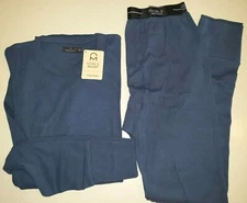 mens NEW NWT THERMAL UNDERWEAR PAJAMAS top bottoms medium dark blue mobile mount