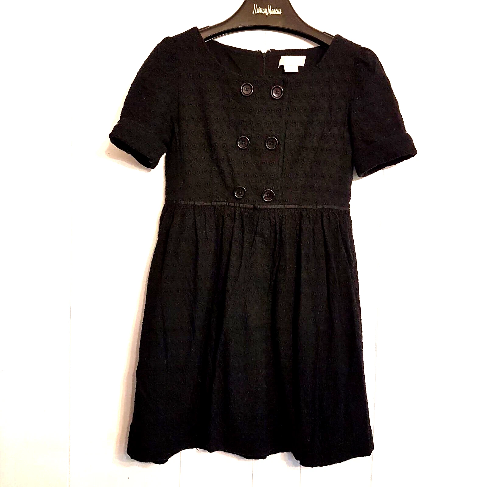 Piccolo abito nero Michael Kors pizzo ricamato occhiello taglia 10 cocktail party