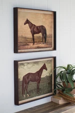 Set Of 2 Horse Prints Under Glass Wall Art Stallion Mare Equestrian Framed