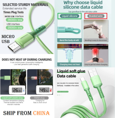 GEL LIQUID SILICONE FAST charging Micro USB MicroUSB Cable Android Charger cord
